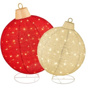 2pc Lighted Pop-Up Christmas Ornaments Decoration w/ 180 LED Lights, Stand  Large Ornament Dimensions: 30"(L) x 30"(W) x 38"(H) Small Ornament Dimensions: 24"(L) x 24"(W) x 30"(H)