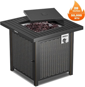 TACKLIFE 28" Gas Fire Pit Table with Lid 50,000 BTU Auto-Ignition GFP01 - Appears New 