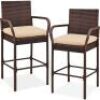 Set of 2 Indoor Outdoor Wicker Bar Stools w/ Cushion, Footrests, Armrests - Box Condition May Vary