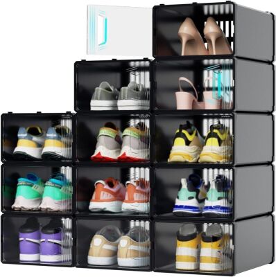 JONYJ 12 Pack Plastic Stackable Shoe Storage Boxes