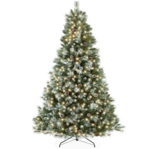 Pre-Lit Frosted Artificial Scotch Pine Christmas Tree w/ Metal Stand 6ft