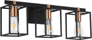 Modern Industrial Bathroom Vanity Light Fixture 3 Lights Black and Antique Brass 