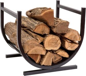 DOEWORKS Small Decorative Indoor/Outdoor Fireside Log Rack, Black