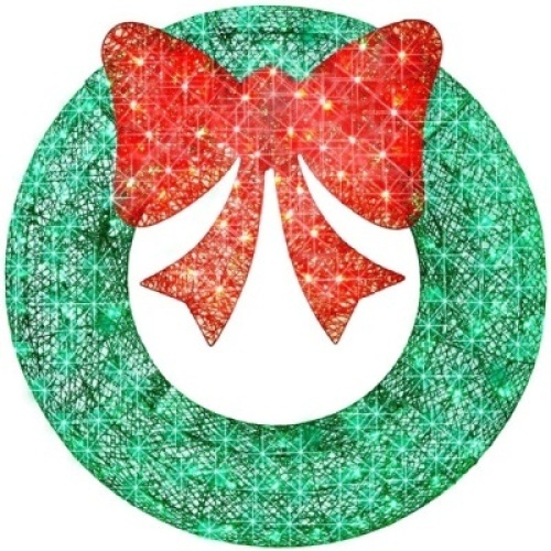 Pre-Lit Outdoor Christmas Wreath, LED Metal Holiday Decor w/ Bow - 36in&nbsp;