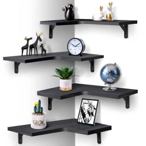 EACHPAI Corner Floating Shelves, Black, 4 Pack