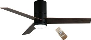 Lcaoful Black Flush Mount Ceiling Fan with Dimmable LED Lights Remote Control, 46" 