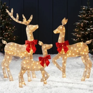 3-Piece Lighted 2D Christmas Deer Set Outdoor Decor w/ 175 LED Lights - 4ft 