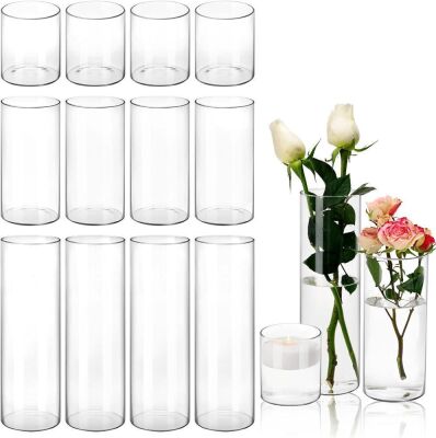 CUCUMI 15pcs Glass Cylinder Vases, 3 Sizes 