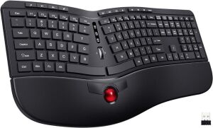 Ergonomic 2 in 1 Wireless Computer Keyboard and Trackball Mouse Combo Design with Wrist Rest, Split Keyboard