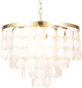 ALICE HOUSE 18.2" White Shell Chandeliers, Brushed Brass Finish, 4 Light Modern Pendant Light 