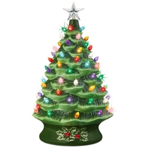 XL Pre-Lit Ceramic Christmas Tree Decoration w/ LED Light, Timer - 24in 