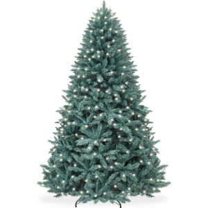 Pre-Lit Blue Spruce Christmas Tree w/ Foldable Base, Incandescent Lights 6ft