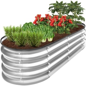 Outdoor Raised Metal Oval Garden Bed, Planter Box - 4x2x1ft 