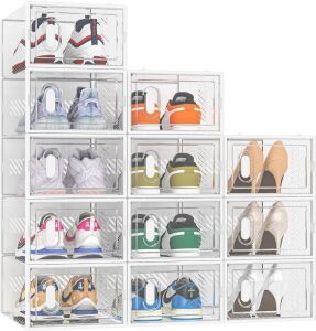 Plastic Stackable Shoe Storage Boxes, 12 Pack 