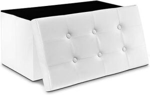 WoneNice 30" Faux Leather Folding Storage Ottoman Bench, Holds Up to 300 lbs, 30 x 15 x 15 Inches