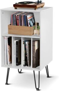 ACEHOME Record Player Stand with Storage, Metal Legs, White