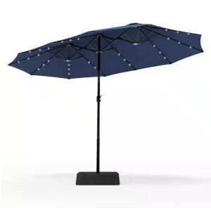 PHI VILLA 15 ft. Market Patio Umbrella With Lights Base and Sandbags in Blue