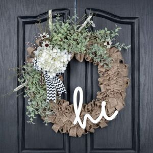 QUNWREATH Hydrangea Burlap Wreath 18 Inch