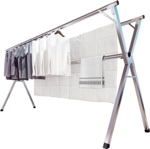 JAUREE 79 Inches Stainless Steel Clothes Drying Rack with 20 Windproof Hooks 