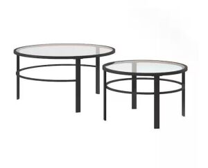 Meyer&Cross Gaia 2-Piece 36 in. Blackened Bronze Medium Round Glass Coffee Table Set with Nesting Tables