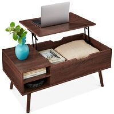 Wooden Mid-Century Modern Lift Top Coffee Table w/ Hidden Storage, Removable Shelf