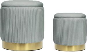  Light Grey Velvet Storage Ottomans, Set of 2 