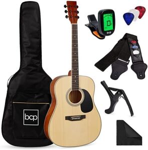 41in Acoustic Guitar Starter Kit w/ Digital Tuner, Padded Case, Picks, Strap 