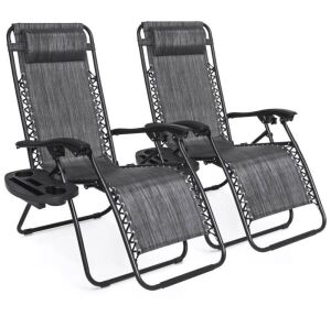 Set of 2 Adjustable Zero Gravity Patio Chair Recliners w/ Cup Holders 