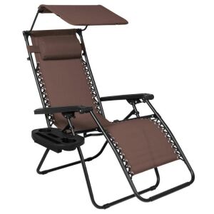 Folding Zero Gravity Recliner Patio Lounge Chair w/ Canopy, Side Tray 