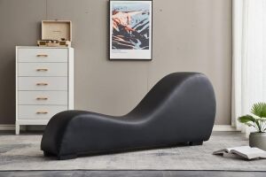 Faux Leather Yoga Chaise Lounge Chair, Black 