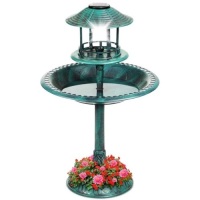 Solar Lighted Outdoor Pedestal Bird Bath w/ Planter, Decorative Bird Cage&nbsp;20"(Dia) x 42"(H)