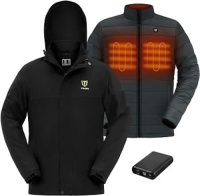 TIDEWE Men&rsquo;s Heated Jacket 3-in-1 with Hood and Battery Pack, Heated Coat for Hunting, Skiing