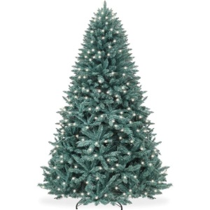 Pre-Lit Blue Spruce Christmas Tree w/ Foldable Base, Incandescent Lights 6ft