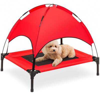 Elevated Cooling Dog Bed, Outdoor Pet Cot w/ Canopy, Carry Bag