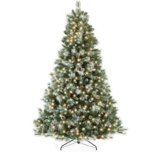 Pre-Lit Frosted Artificial Scotch Pine Christmas Tree w/ Metal Stand 7.5ft