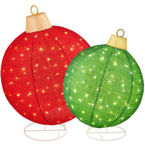 2pc Lighted Pop-Up Christmas Ornaments Decoration w/ 180 LED Lights, Stand