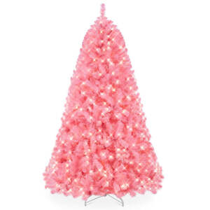 Pre-Lit Artificial Pink Christmas Tree w/ Incandescent Lights, Metal Stand 4.5ft