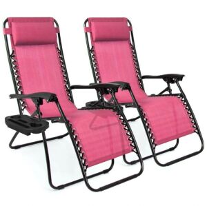 Set of 2 Adjustable Zero Gravity Patio Chair Recliners w/ Cup Holders 