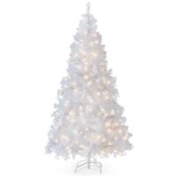 6' Pre-Lit Hinged Artificial White Pine Christmas Tree w/ Lights, Metal Stand&nbsp;