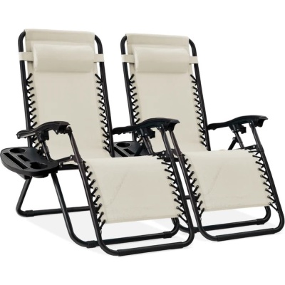 Set of 2 Adjustable Zero Gravity Patio Chair Recliners w/ Cup Holders  32.5"-61"(L) x 25"(W) x 33.5"-44"(H)