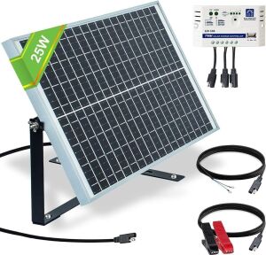 ECO-Worthy 25 Watts 12V Off Grid Solar Panel SAE Connector Kit: Waterproof 25W Solar Panel + Adjustable Mount Bracket + SAE Connection Cable +10A Charge Controller