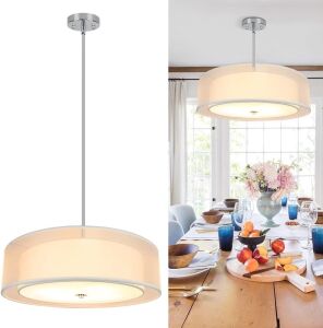 Depuley 3-Light 20" Double Drum Pendant Light with Adjustable Height, Semi Flush Mount