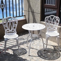 3 Piece Bistro Set,Outdoor Patio Set,Anti-Rust Cast Aluminum Bistro Table Set for Park Yard Front Porch Furniture(New White