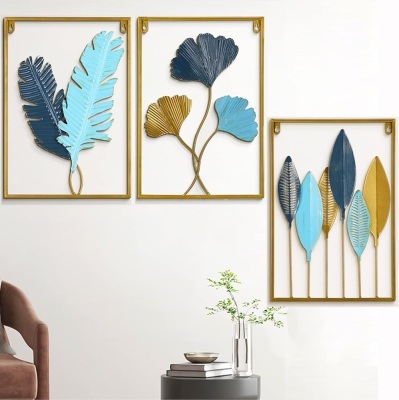 YZDTECH Gold Wall Art Metal Leaf Wall Decor Metal Wall Art for living room， 24" x 16" Gold Metal Wall Decor for Living Room, Office, Home, Hotel (3PCS Greenleaf+Ginkgo+Bananaleaf 2)