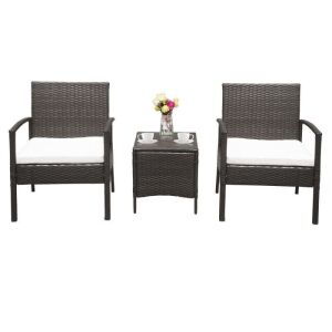 3 Piece Outdoor Rattan Conversation Patio Set 