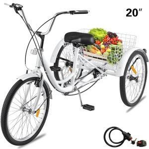 Vevor Adult 20" Tricycle with Basket, White - Appears New 