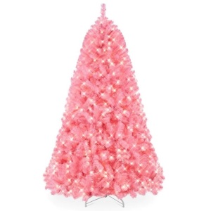 Pre-Lit Artificial Pink Christmas Tree w/ Incandescent Lights, Metal Stand 6ft