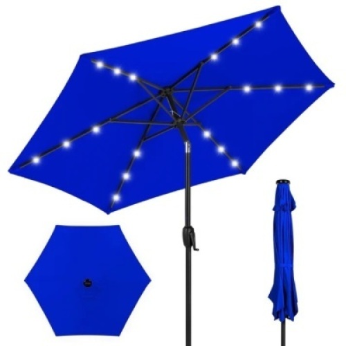 Outdoor Solar Patio Umbrella w/ Push Button Tilt, Crank Lift - 7.5ft&nbsp;