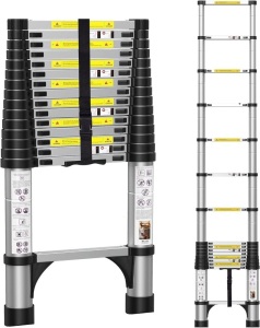 BOWEITI 15.5FT Telescoping Ladder, Aluminum Collapsible Ladder w/Non-Slip Feet, Lightweight RV Compact Ladder, Telescopic Ladder for RV, Household, Outdoor, 330lbs Capacity Extension Ladder (15.5FT)