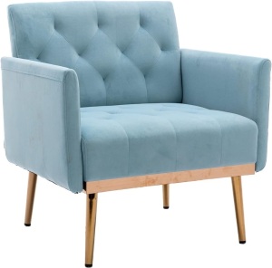 Olela Accent Chair with Arms for Living Room, Modern Tufted Single Sofa Armchair with Gold Metal Legs Upholstered Reading Chair for Bedroom Office Decorative (Velvet-Smooth Backrest, Blue) 26"D x 31"W x 32"H 